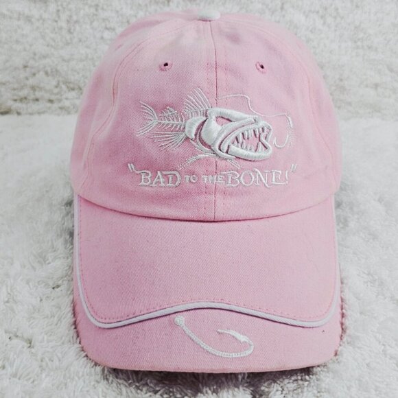 BAD TO THE BONE Get Reel Get Fish Pink Womens Baseball Cap Hat Adjustable Strap - Picture 10 of 10